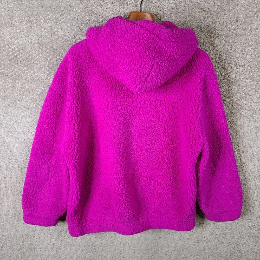 GAP Jacket Teen Girls 18-20 Pink Fuzzy Fleece Zip Up Hoodie Teddy‎ Faux Fur